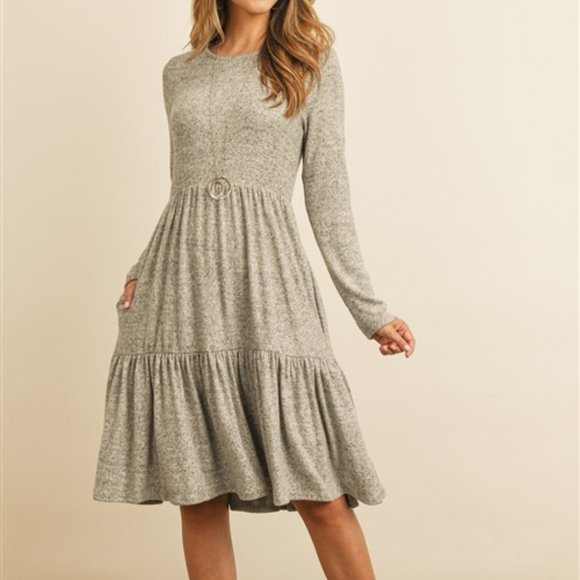 GREY BRUSHED HACCI TIERED POCKET DRESS - Picture 3 of 11